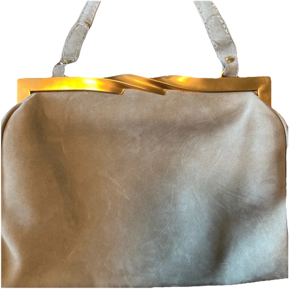 Donna Karan New York Purse Genuine Leather Made In Italy Light Gray/Green & Gold - Picture 3 of 13